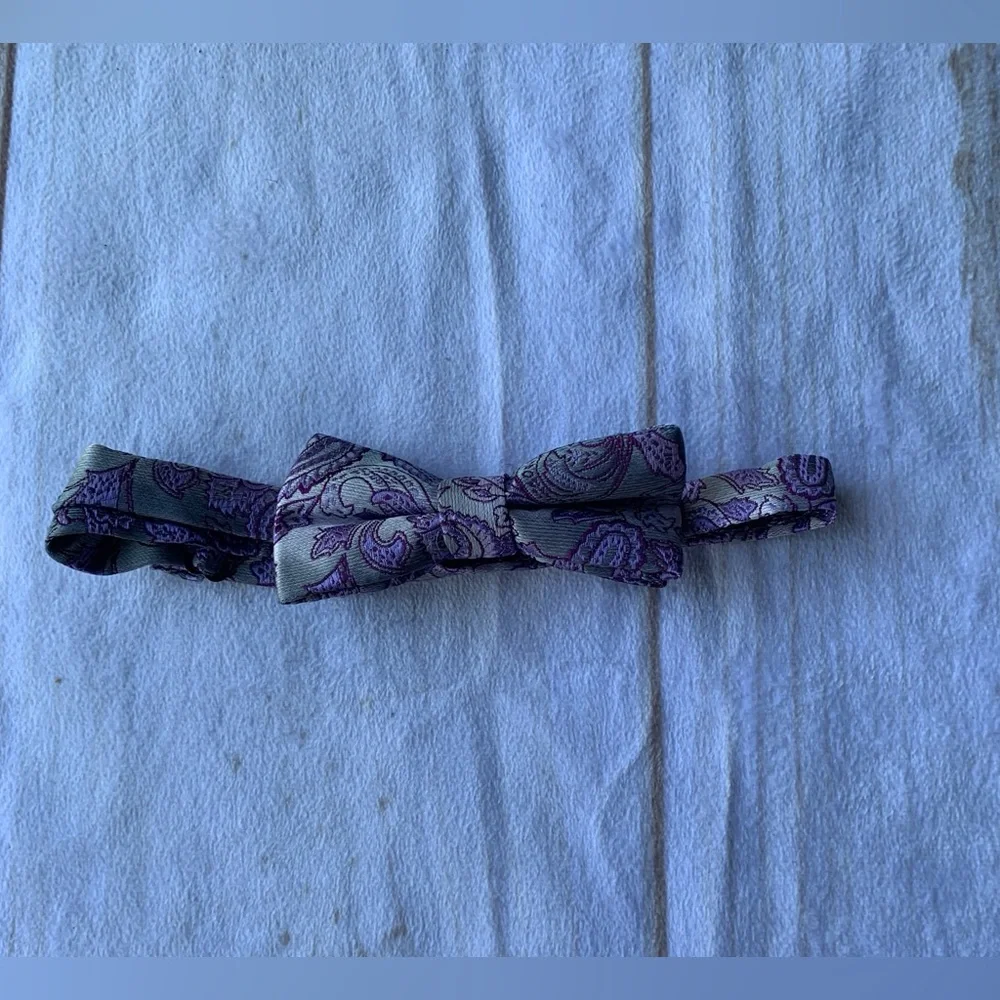 Purple Gray Paisley Bow Tie